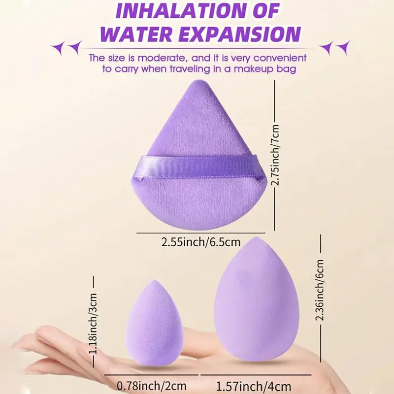 14-Piece Makeup Sponge Set – 3 Powder Puffs, 3 Mini Air Cushion Puffs, 3 Beauty Blenders & 3 Mini Beauty Blenders, Purple