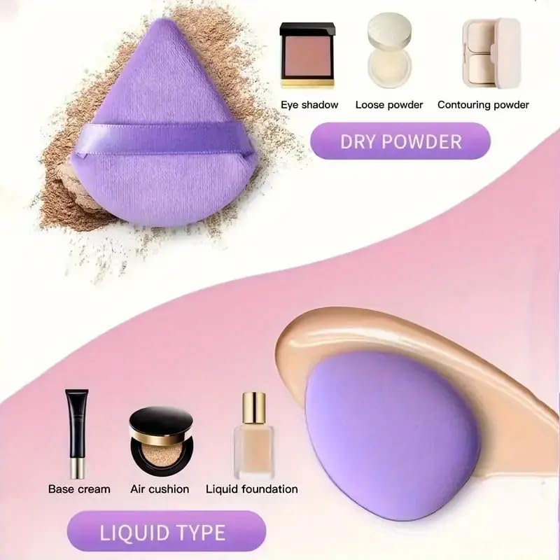 14-Piece Makeup Sponge Set – 3 Powder Puffs, 3 Mini Air Cushion Puffs, 3 Beauty Blenders & 3 Mini Beauty Blenders, Purple