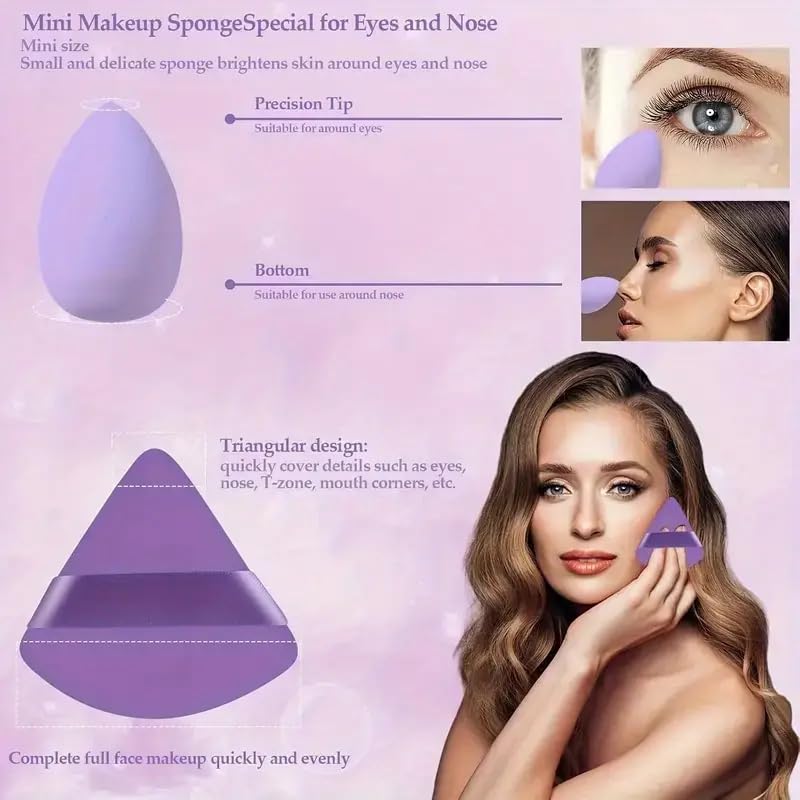 14-Piece Makeup Sponge Set – 3 Powder Puffs, 3 Mini Air Cushion Puffs, 3 Beauty Blenders & 3 Mini Beauty Blenders, Purple